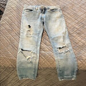 Blank NYC Light Blue Distressed Straight Leg Jeans